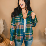 Flannel Button Down Jacket - Forest/Teal Combo