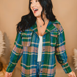 Flannel Button Down Jacket - Forest/Teal Combo