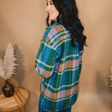 Flannel Button Down Jacket - Forest/Teal Combo