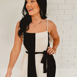 Color Block Linen Wide Leg Jumpsuit - Natural/Black - Lace and Grace Boutique