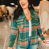 Flannel Button Down Jacket - Forest/Teal Combo