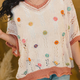 Embroidered Floral Knit Sweater - Blush / Dusty Rose