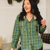 Hooded Plaid Jacket - Green