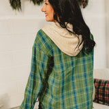 Hooded Plaid Jacket - Green
