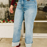 Mica Super High Rise Cuffed Hem Wide Leg Jean - Capri Blue