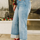 Mica Super High Rise Cuffed Hem Wide Leg Jean - Capri Blue