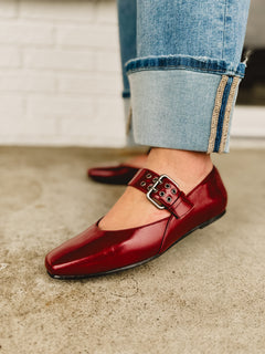 The Soho Buckle Ballet Flat - Wine - Lace and Grace Boutique