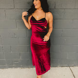 Velvet Cut-Out Open Back Maxi Dress - Burgundy