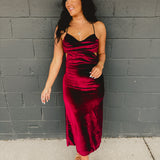 Velvet Cut-Out Open Back Maxi Dress - Burgundy