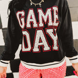 Striped Trim Game Day Pullover - Black