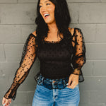 Dotted Mesh Sleeve Top - Black - Lace and Grace Boutique