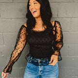 Dotted Mesh Sleeve Top - Black - Lace and Grace Boutique