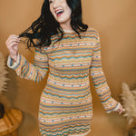 Crochet Long Sleeve Boho Dress - Taupe Multi - Lace and Grace Boutique