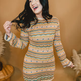 Crochet Long Sleeve Boho Dress - Taupe Multi - Lace and Grace Boutique