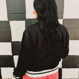 Striped Trim Game Day Pullover - Black