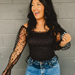 Dotted Mesh Sleeve Top - Black - Lace and Grace Boutique