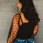 Dotted Mesh Sleeve Top - Black - Lace and Grace Boutique