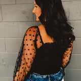 Dotted Mesh Sleeve Top - Black - Lace and Grace Boutique