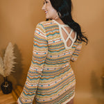 Crochet Long Sleeve Boho Dress - Taupe Multi - Lace and Grace Boutique