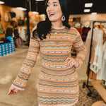 Crochet Long Sleeve Boho Dress - Taupe Multi - Lace and Grace Boutique