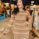 Crochet Long Sleeve Boho Dress - Taupe Multi - Lace and Grace Boutique