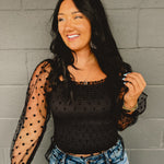 Dotted Mesh Sleeve Top - Black - Lace and Grace Boutique