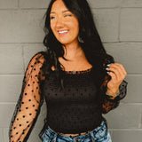 Dotted Mesh Sleeve Top - Black - Lace and Grace Boutique