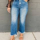Risen Mid Rise Crop Straight Jean - Dark - Lace and Grace Boutique