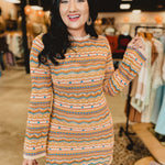 Crochet Long Sleeve Boho Dress - Taupe Multi - Lace and Grace Boutique
