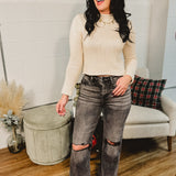 Solid Knit Waist Length Sweater - Ecru