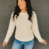 Cable Knit Crewneck Long Sleeve Sweater - Cream - Lace and Grace Boutique