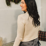 Solid Knit Waist Length Sweater - Ecru