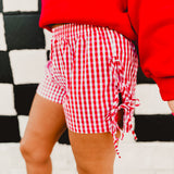Gingham Side Tie Boxer Shorts - Red/Ivory