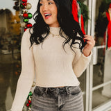 Solid Knit Waist Length Sweater - Ecru