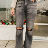 Mica Super High Rise Distressed Wide Leg Jean - Washed Black