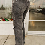 Mica Super High Rise Distressed Wide Leg Jean - Washed Black