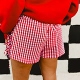Gingham Side Tie Boxer Shorts - Red/Ivory
