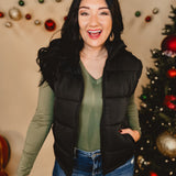 High Neck Casual Comfy Puffer Vest - Black