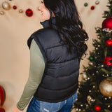 High Neck Casual Comfy Puffer Vest - Black