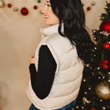 High Neck Casual Comfy Puffer Vest - Ecru