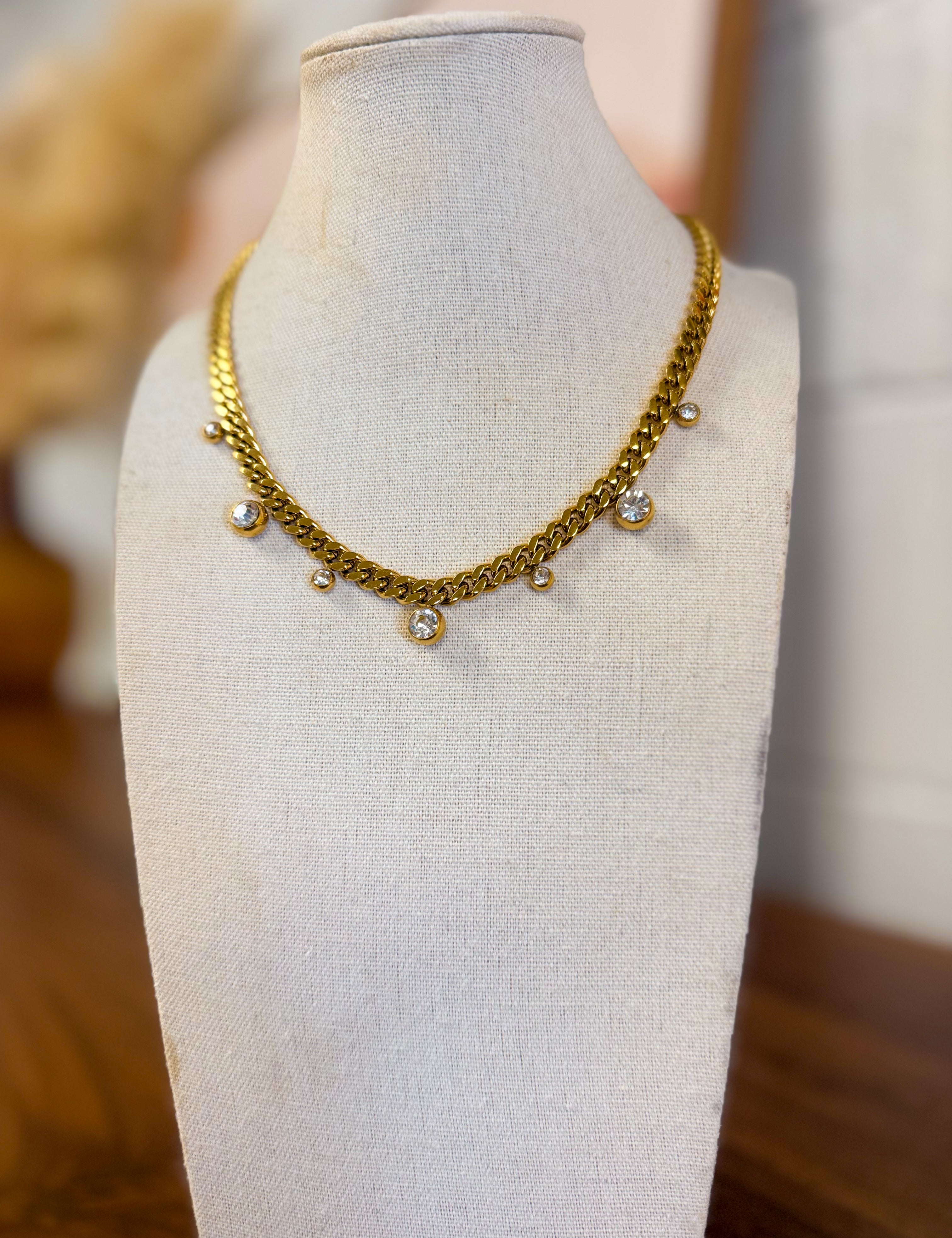 Crystal Charm Chunky Chain Necklace - Lace and Grace Boutique