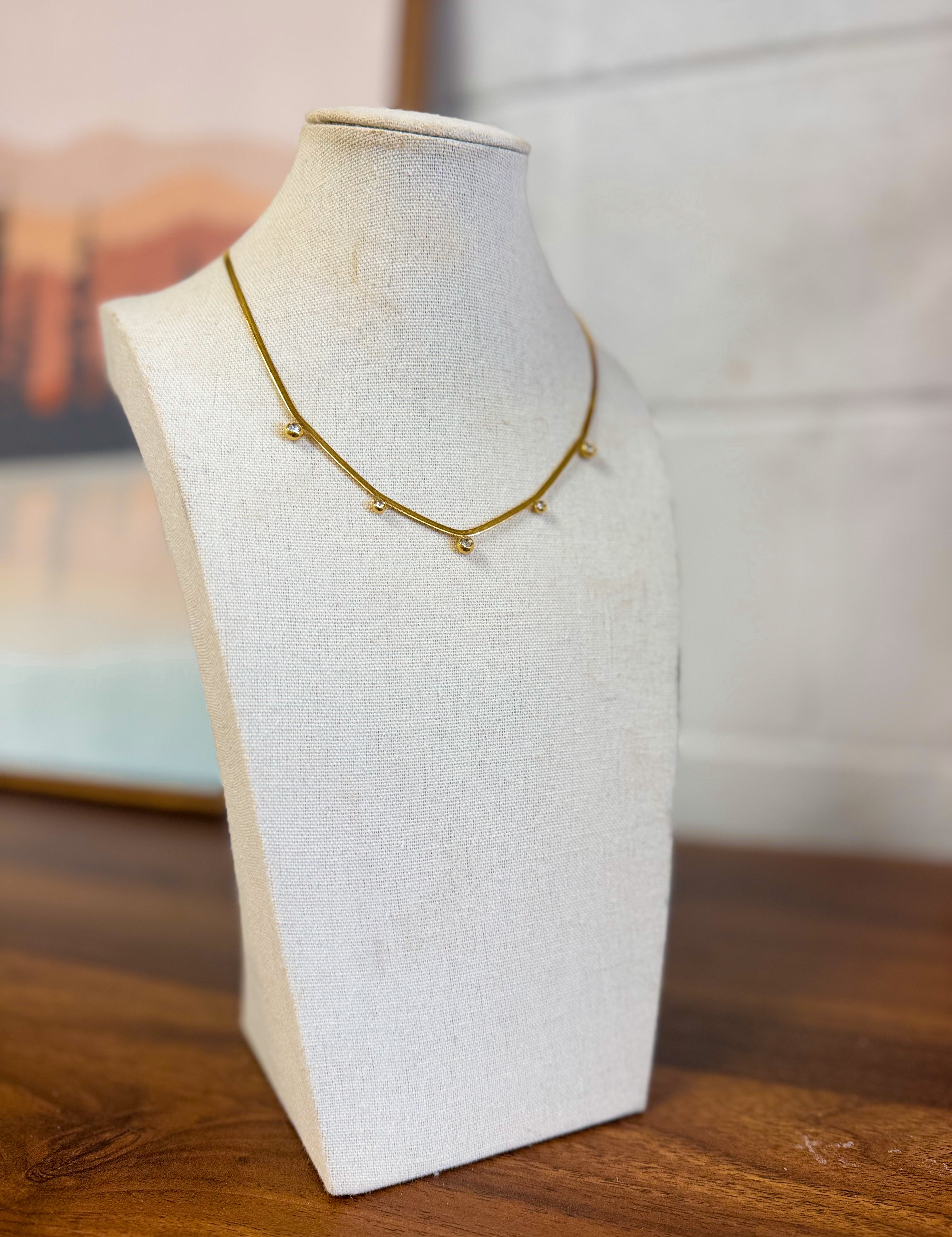 Crystal Charm Dainty Herringbone Necklace - Lace and Grace Boutique