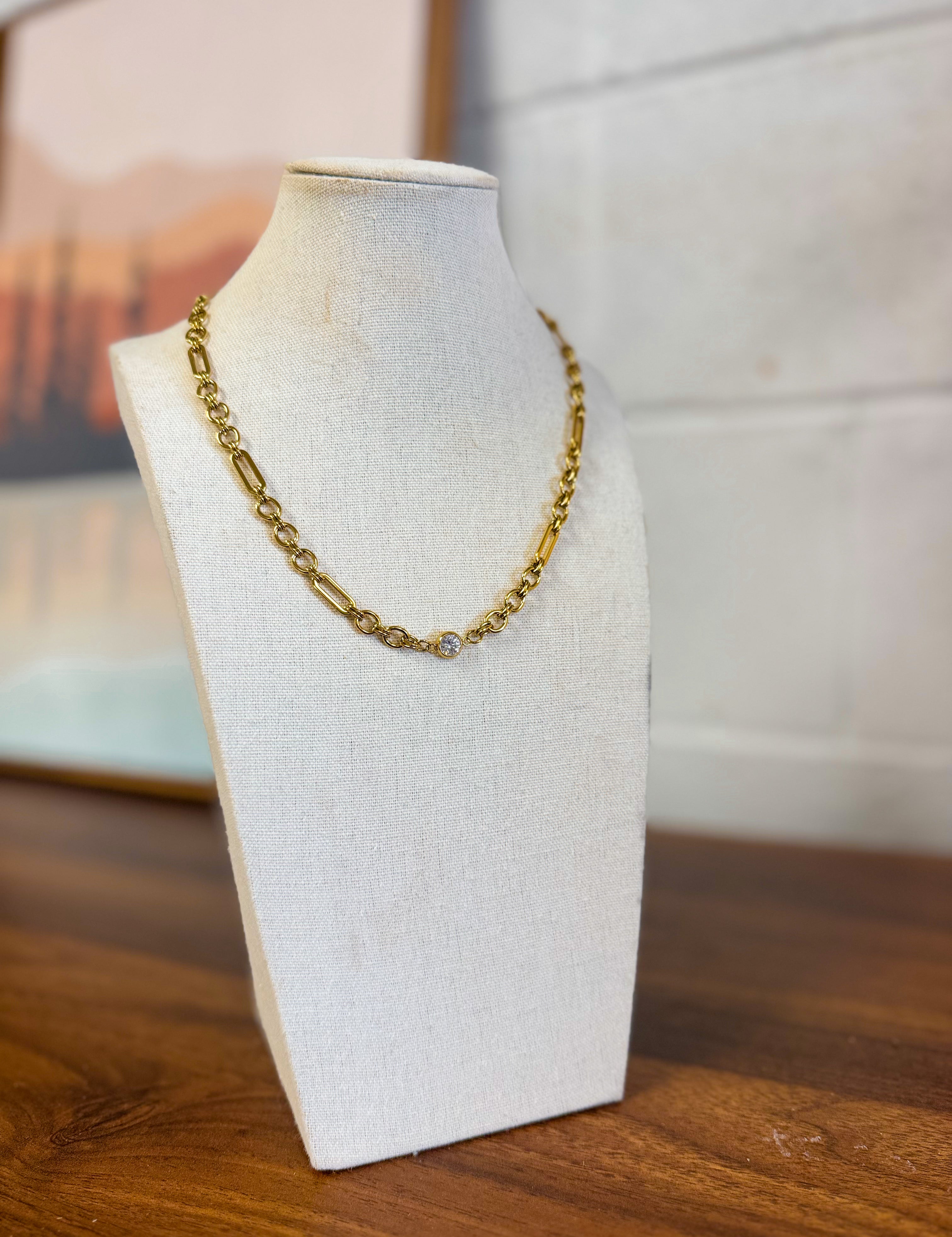 Crystal Pendant Chain Link Necklace - Lace and Grace Boutique