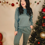 Fleece Round Neck Raglan Lounge Sweatshirt - Ash Jade