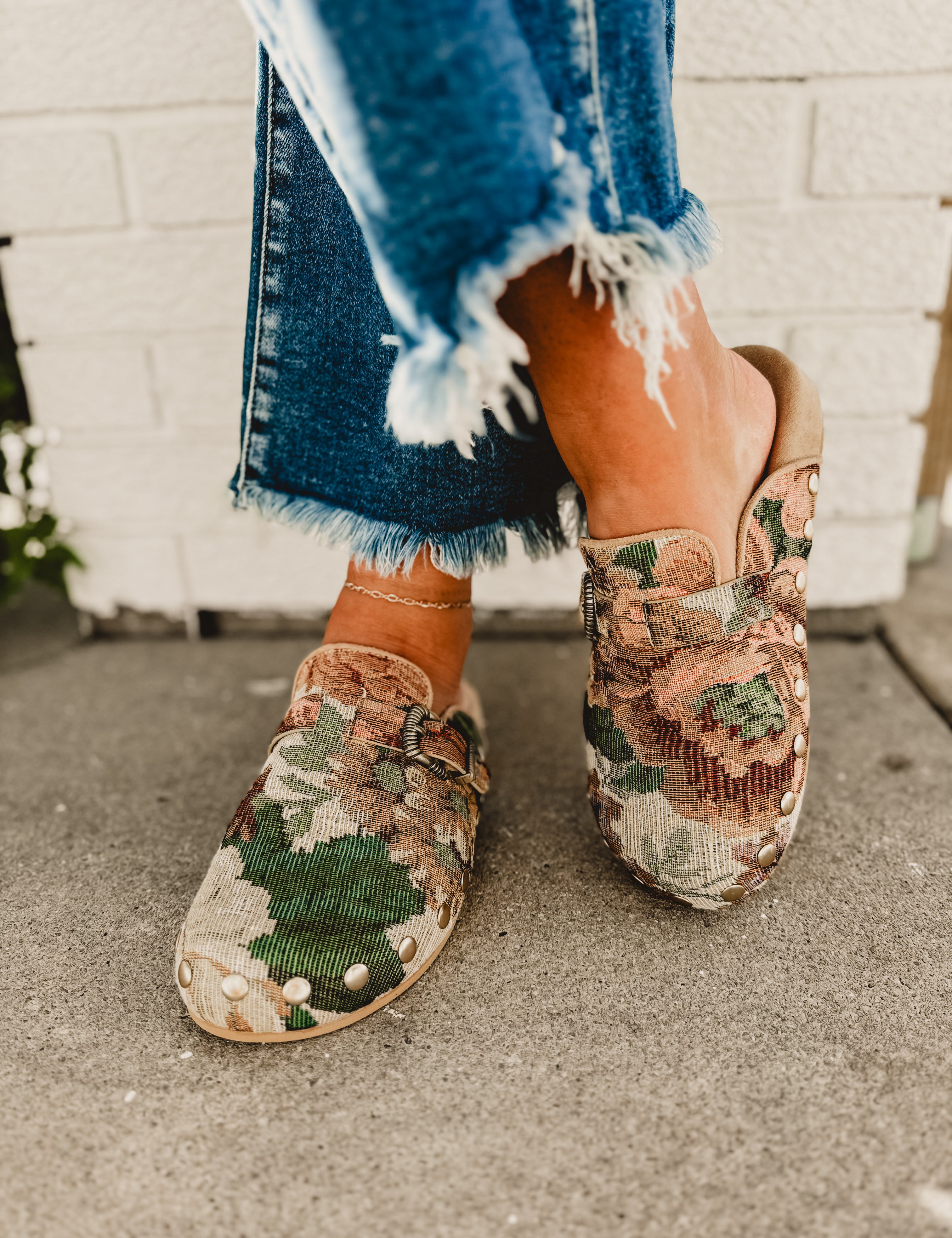 The Toni Studded Buckle Clog - Floral Tapestry - Lace and Grace Boutique