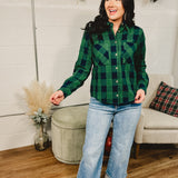 Textured Button Down Plaid Top - Green