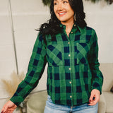 Textured Button Down Plaid Top - Green