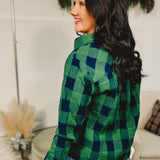 Textured Button Down Plaid Top - Green
