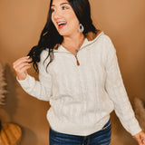 Half Zip Up Corduroy Collar Sweater - Ivory