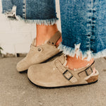 Birkenstock Tokio Suede Leather Shearling Clog - Taupe - Lace and Grace Boutique